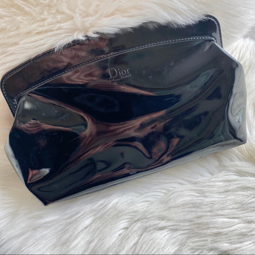 Dior Beaute Black Patent Large Cosmetic Bag Clutch
